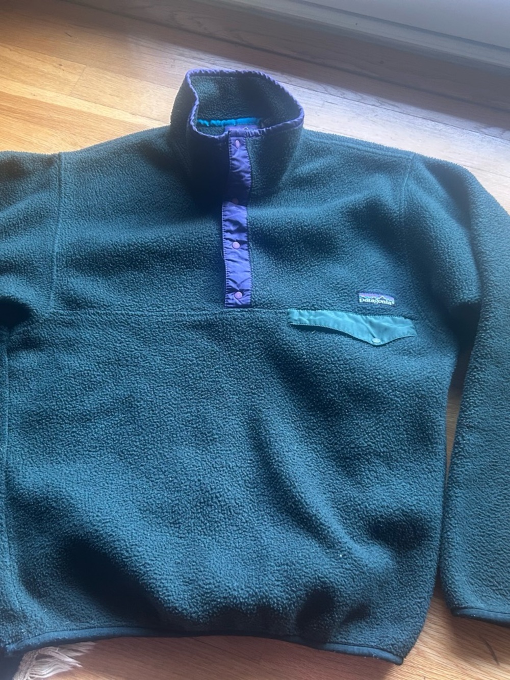 Patagonia vintage green and purple Synchilla fleece jacket men’s small
